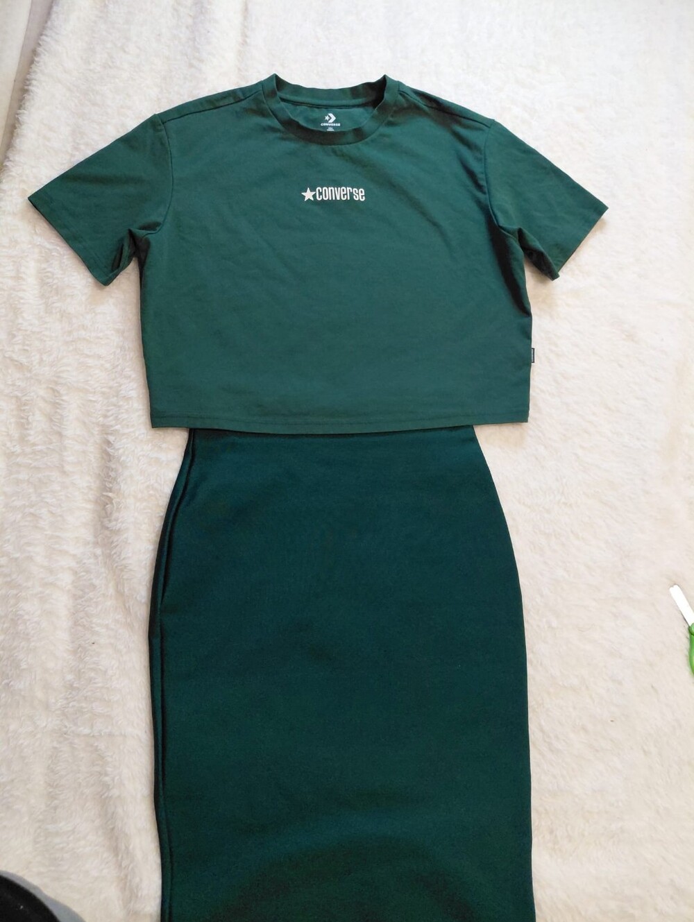Converse Dark Green Crop Tee and Skirt Set